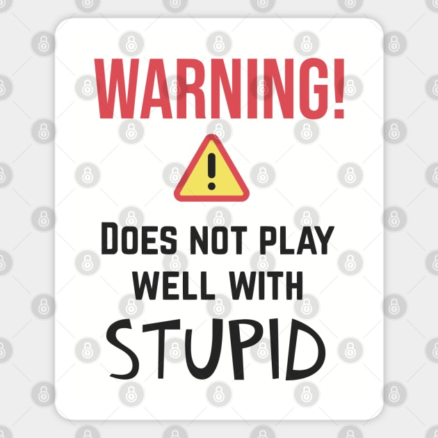 Warning Does Not Play Well With Stupid Magnet by KayBee Gift Shop